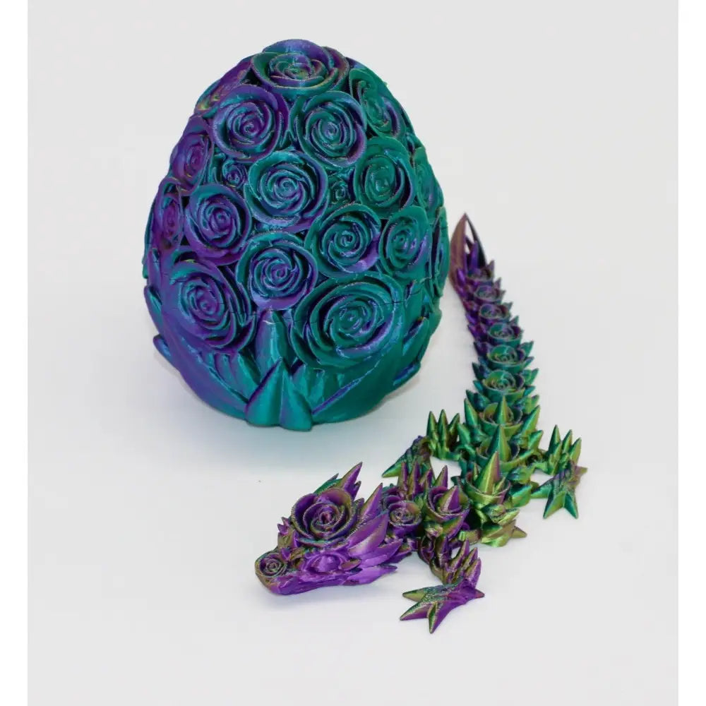 Iridescent rose-covered dragon and egg.
