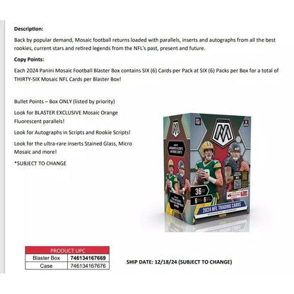 2024 NFL Mosaic Football Trading Cards Blaster Box