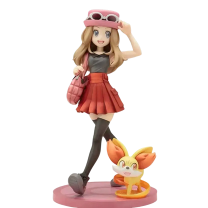 Detailed serena figurine with long blonde hair wearing pink hat sunglasses gray top orange skirt black socks in artfx statue
