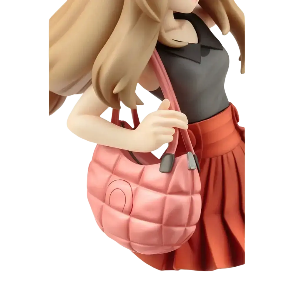 Pink quilted Serena handbag with silver-toned hardware featured alongside Fennekin ARTFX J statue