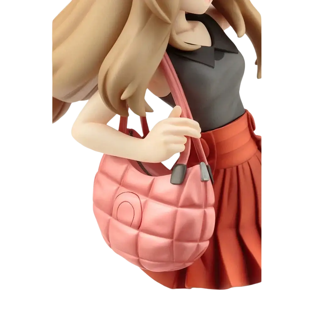 Pink quilted Serena handbag with silver-toned hardware featured alongside Fennekin ARTFX J statue