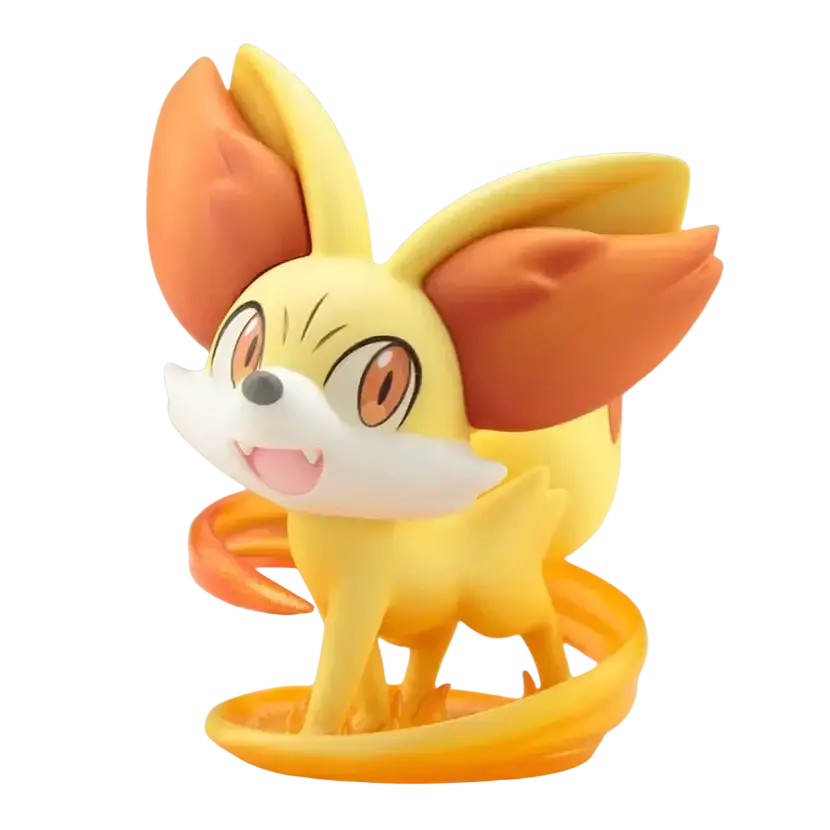 Serena with Fennekin ARTFX J statue featuring yellow and orange flame-like tail and ears on a matching base