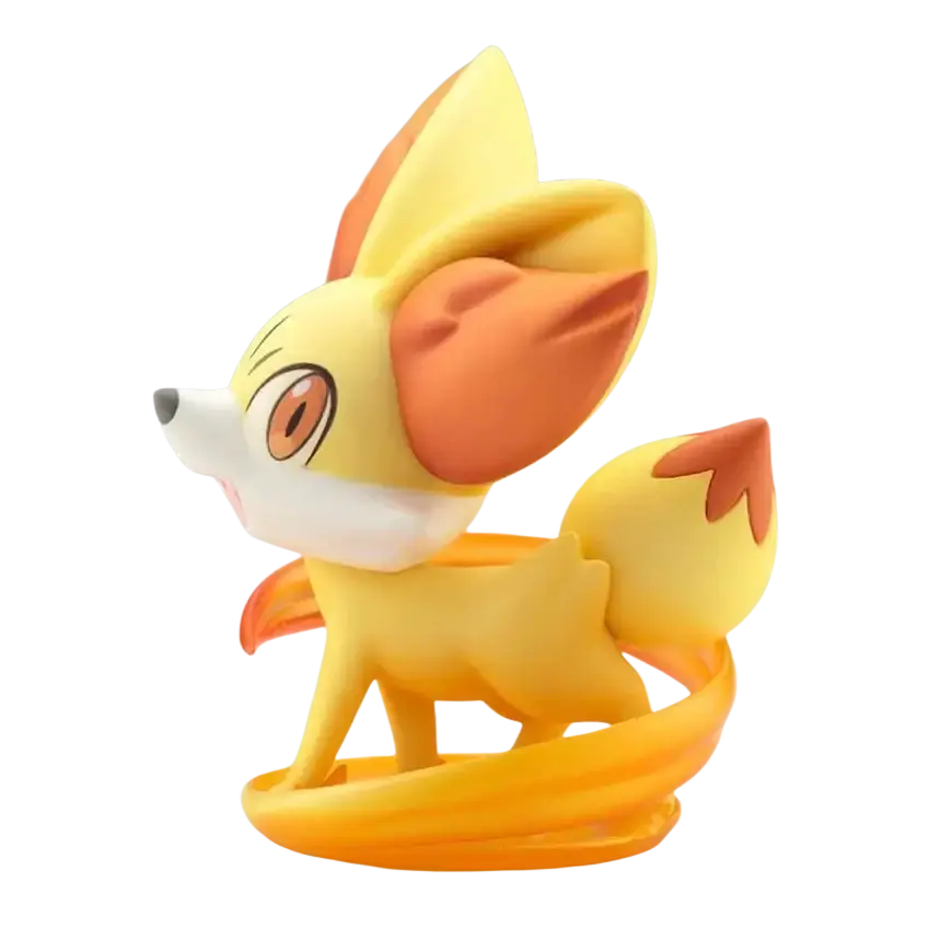 Serena with fennekin artfx j statue featuring a yellow and orange glossy plastic fennekin figurine on a base