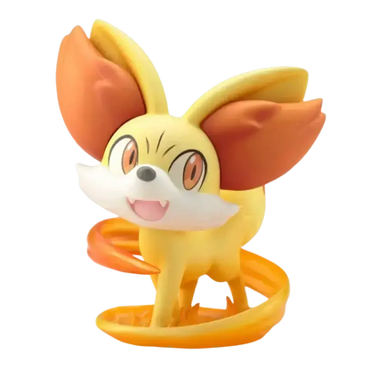 Serena fennekin artfx j statue featuring a yellow and orange figure with flame-like ears tail and base
