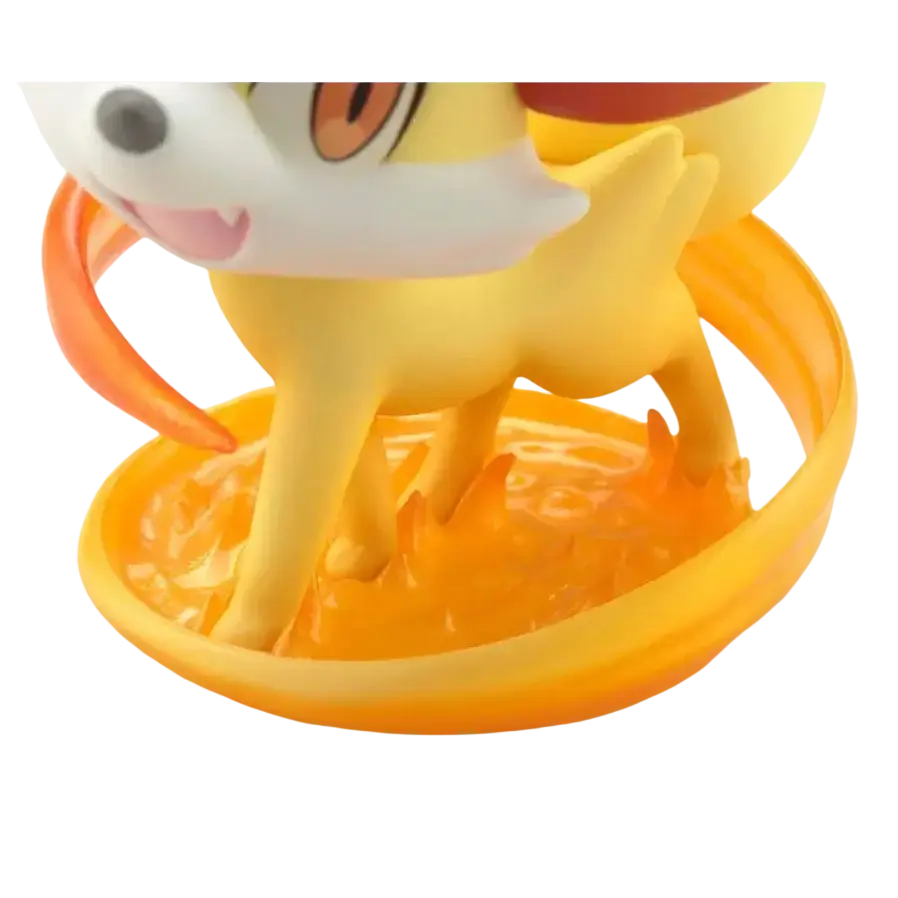 Serena fennekin artfx j statue figurine featuring yellow and white colors with orange flame accents on a yellow base