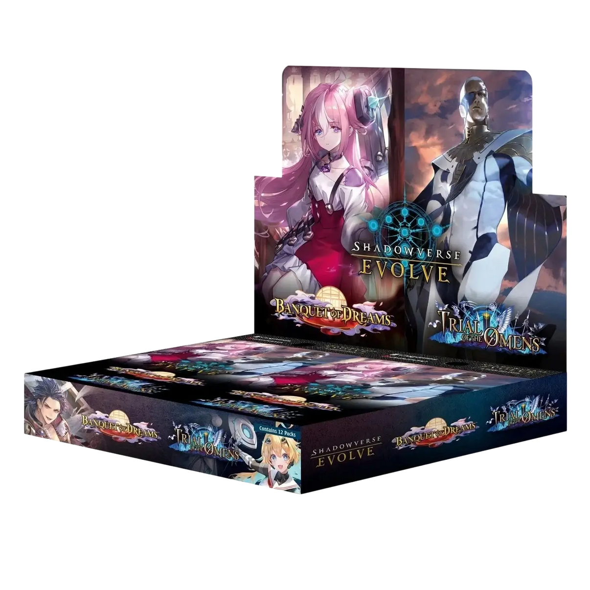 Shadowverse evolve combined set booster box featuring anime-style pink and white characters on black background