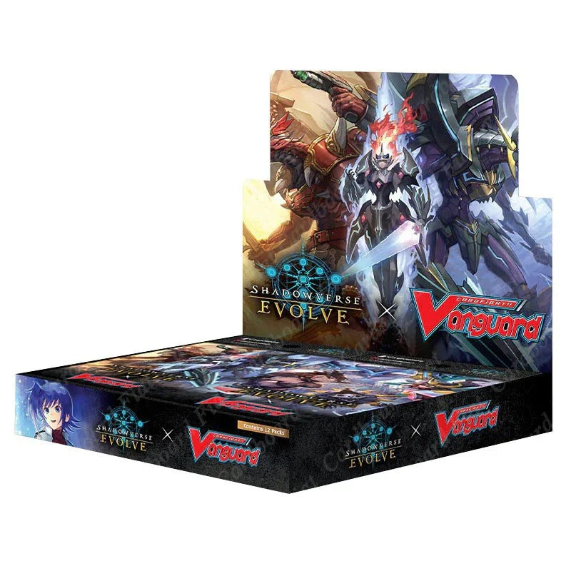 Black and blue card box with ’shadowverse evolve’ logo and vanguard branding.