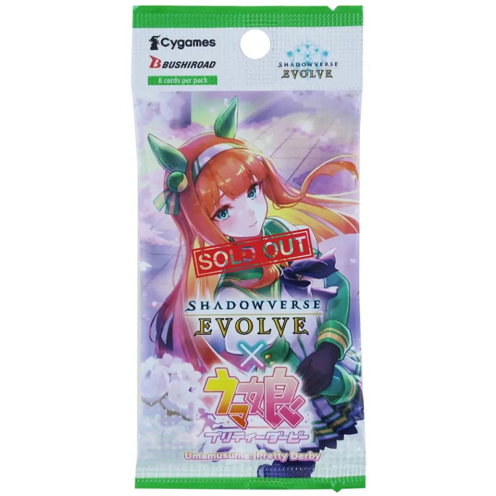 A booster pack for the Shadowverse Evolve trading card game, featuring an anime character with red hair and green attire, containing 6 cards.