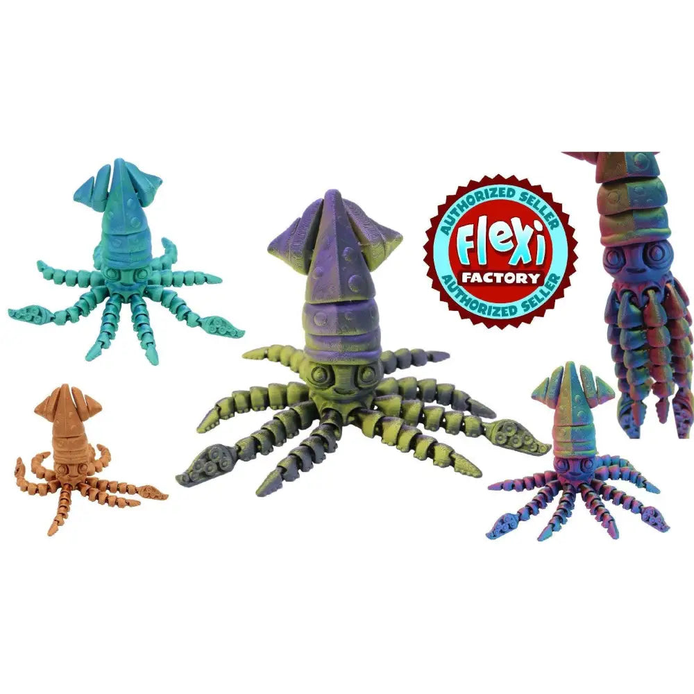 Colorful articulated squid toys.