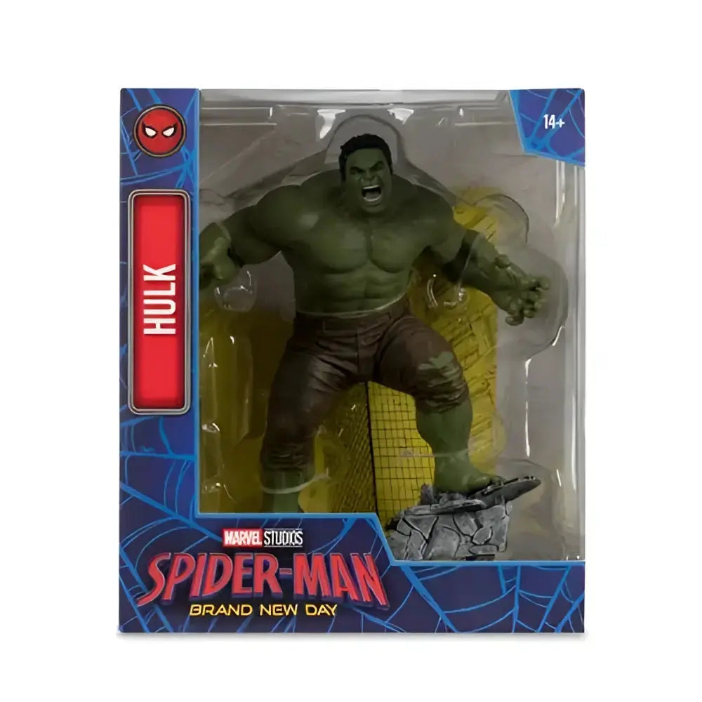 Green muscular hulk 1 10 scale posed figure in dynamic pose inside marvel studios spider-man branded packaging