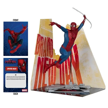Spider-Man brand new day 1 10 scale posed figure in red and blue with web-shooters on detailed cityscape base
