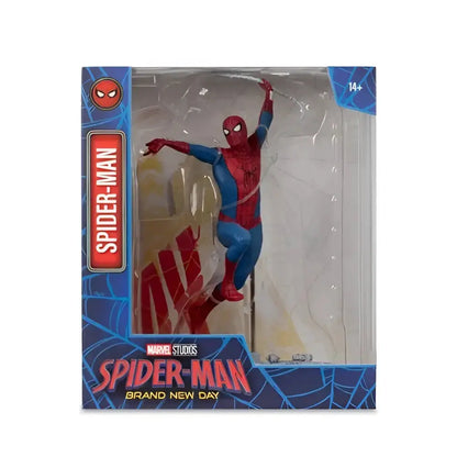 Spider-Man brand new day red and blue posed figure with webbed design accents scale posed figure in dynamic pose