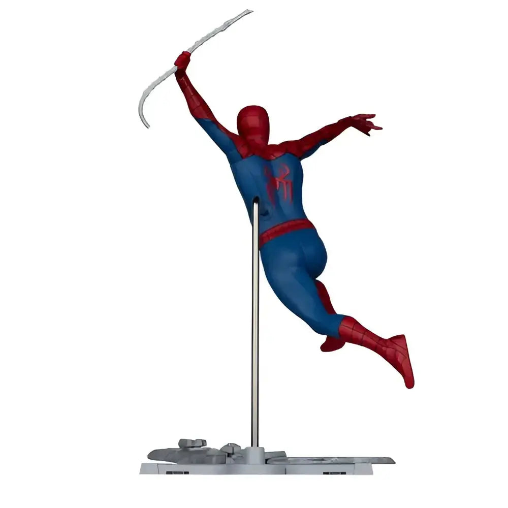 Spider-Man brand new day scale posed figure in red and blue holding web-shooter above head in dynamic pose
