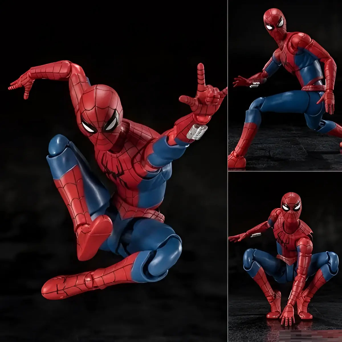 Spider-Man brand new day s.h.figuarts action figure with red and blue detailed web pattern and interchangeable hands