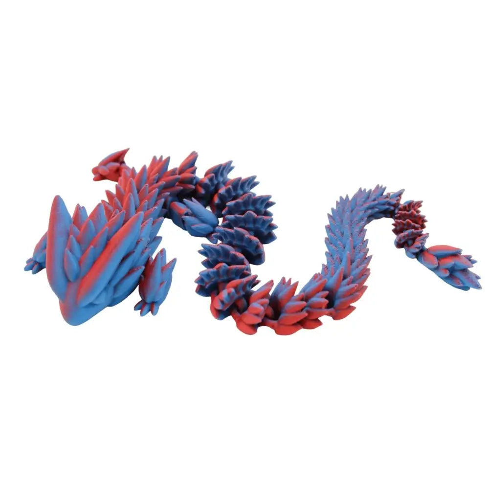 Articulated blue and red dragon.