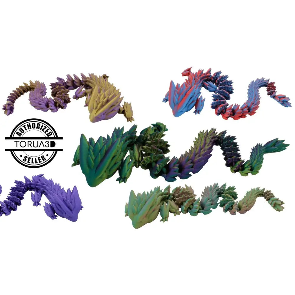 Colorful articulated crystal dragons.