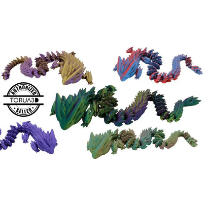 Colorful articulated crystal dragons.