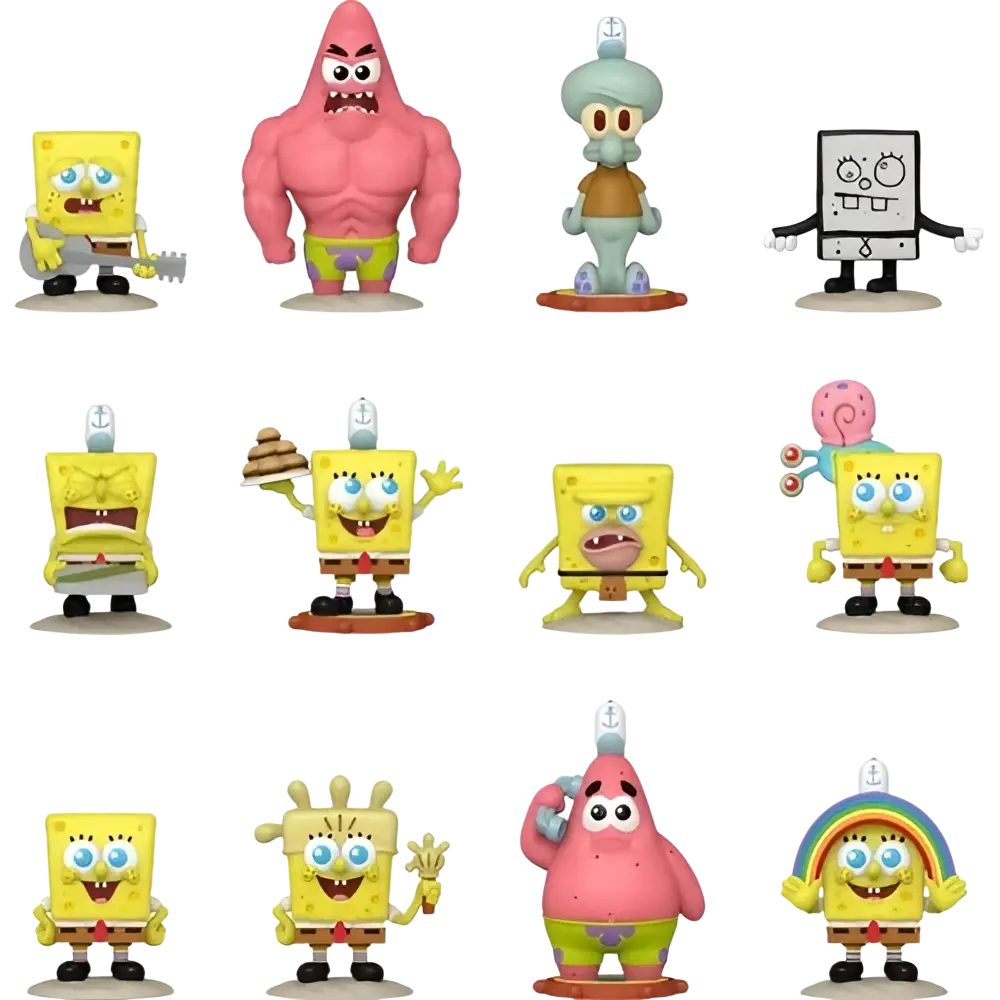 Yellow sponge bob squarepants 25th anniversary funko mystery mini-figure with smiling face and brown shorts