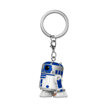 Star Wars R2-D2 Funko Pocket Pop! Key Chain. White and blue R2-D2 droid figure on a silver keyring.
