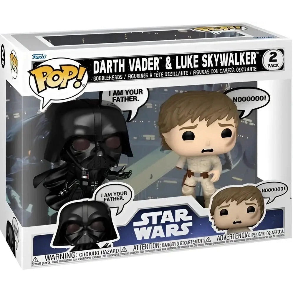 A Funko Pop! 2-pack featuring Darth Vader and Luke Skywalker.