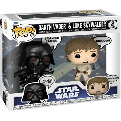 A Funko Pop! 2-pack featuring Darth Vader and Luke Skywalker.