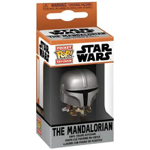 Silver vinyl funko pocket pop keychain of star wars the mandalorian in iconic helmet and armor