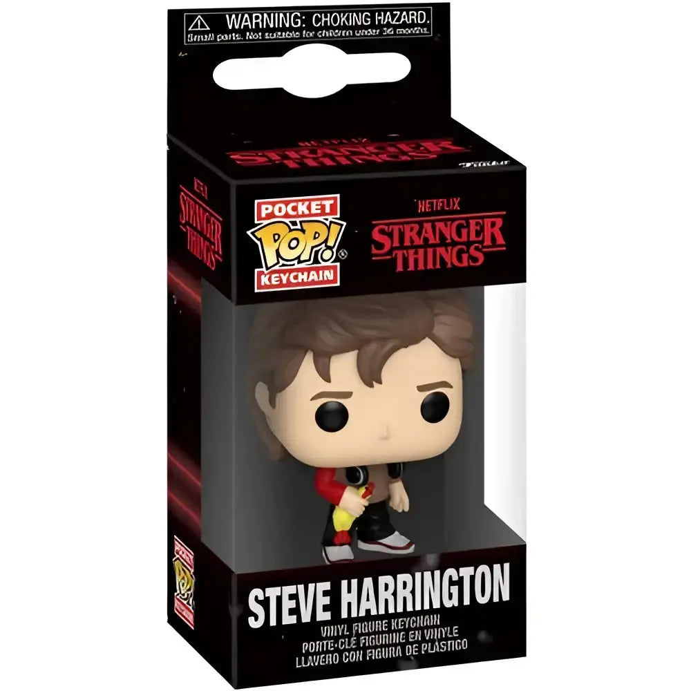 Stranger things season 5 steve harrington funko pocket pop key chain featuring durable vinyl red and black jacket design