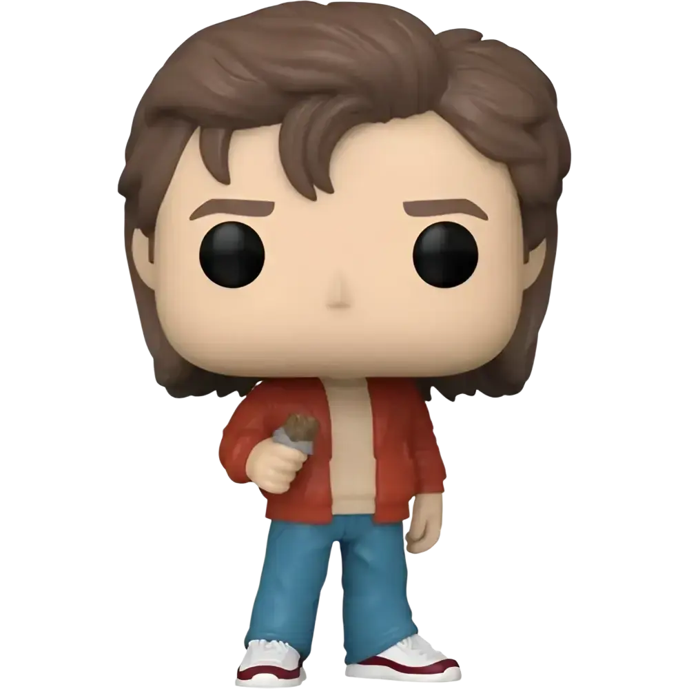 Stranger Things Funko Pop steve harrington vinyl figure with brown hair red jacket blue pants holding ice cream cone