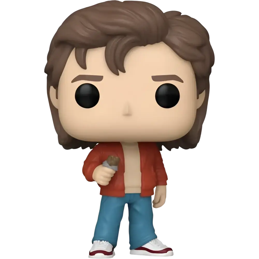 Stranger Things Funko Pop steve harrington vinyl figure with brown hair red jacket blue pants holding ice cream cone