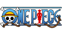 The stylized logo for ’One Piece’ featuring a skull and crossbones with a straw hat, a rope, and a figure in a red silhouette.