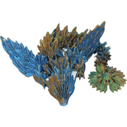Iridescent blue and bronze crystalline sculpture.