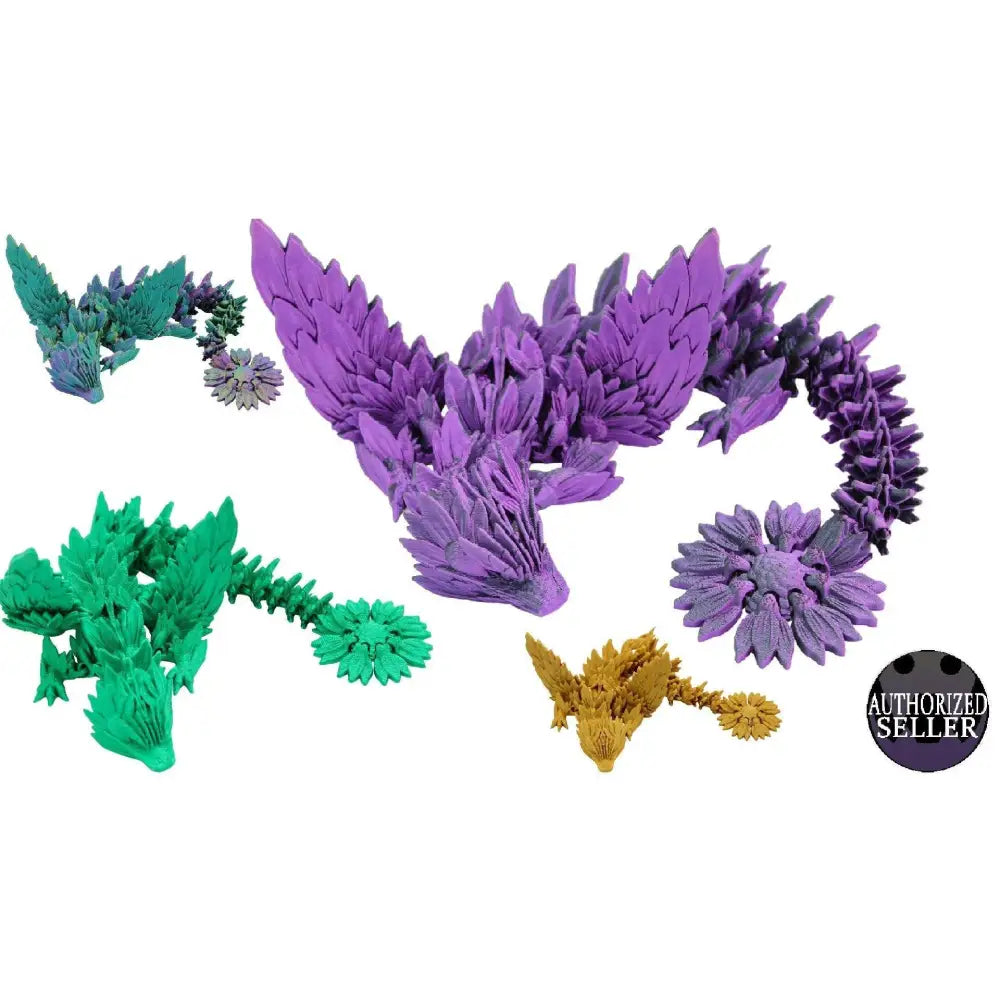 Colorful crystal dragon figurines.