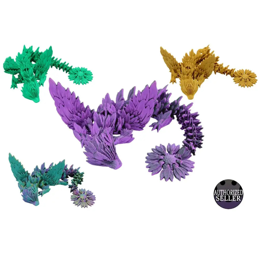 Colorful crystal dragon figurines.