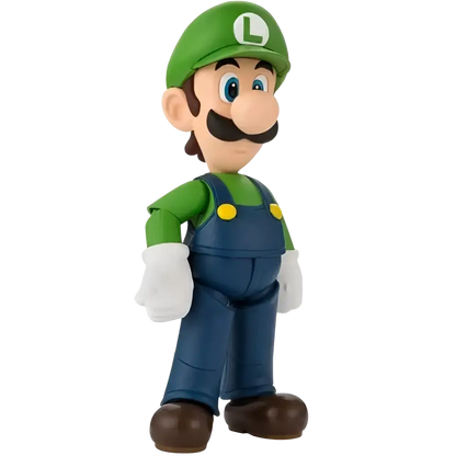 Super luigi bros stylized vinyl figure with green and blue color wearing signature hat and overalls from sh figuarts line