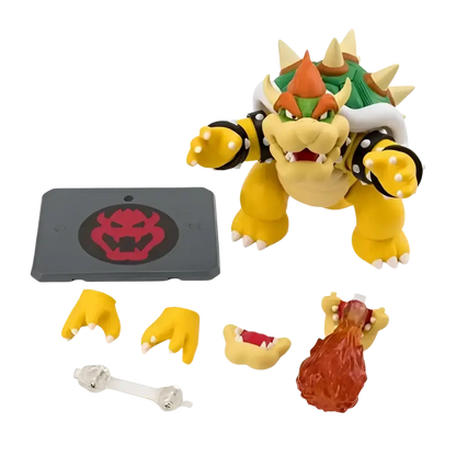 Super Luigi Bros Mario S.H.Figuarts Bowser stylized vinyl figure with yellow green body orange spikes and black armored bands