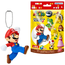 Red and blue plastic super mario bros mascot charm collection figure with silver chain keychain by bandai shokugan
