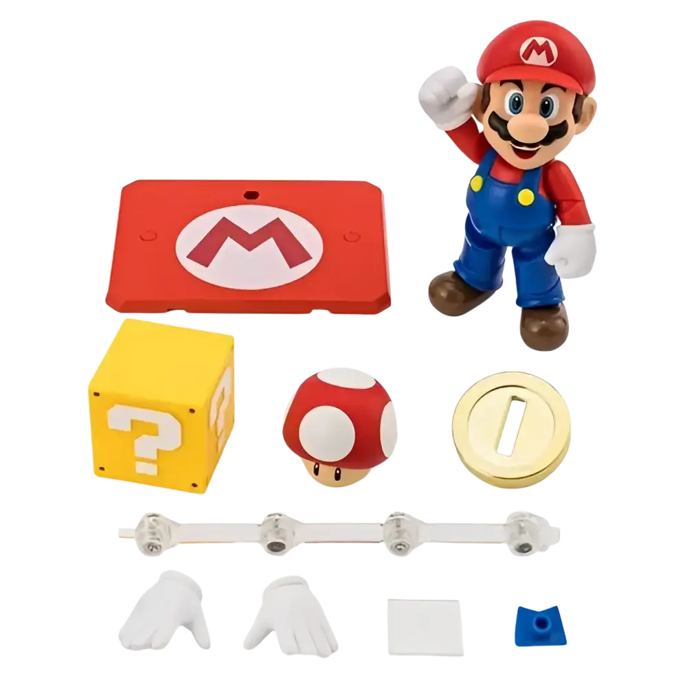 Super mario bros mario s h figuarts action figure featuring red and blue plastic stylized vinyl figure in iconic pose