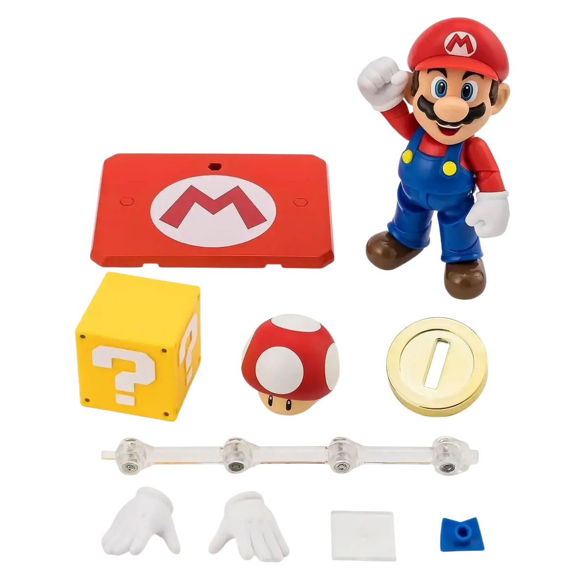 Super mario bros mario s.h.figures action figure in red and blue with articulated joints as a stylized vinyl figure