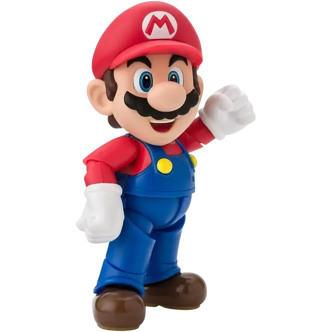 Super mario bros red and blue plastic mario figurine with red cap and yellow buttons stylized vinyl figure