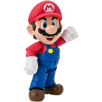Super mario bros red and blue plastic mario figurine with red cap and yellow buttons stylized vinyl figure
