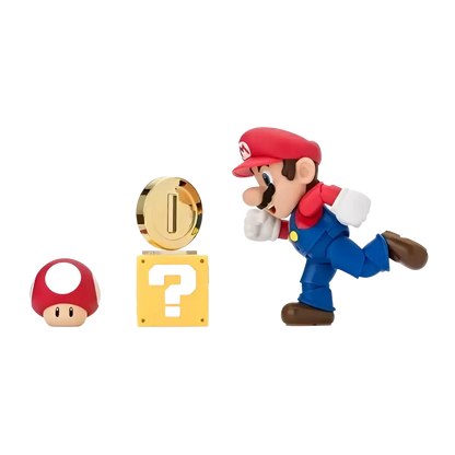 Red-capped mushroom with white spots stylized vinyl figure featured in super mario bros mario s.h.figures action figure set