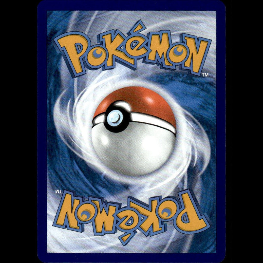A vibrant pokémon card back featuring a classic red and white poké ball centered in swirling blue energy, framed by bold yellow ’pokémon’ logos at the top and bottom.