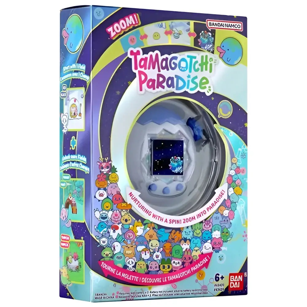 Tamagotchi paradise white glacier handheld digital pet in white and blue plastic with starry night screen display