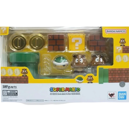 Tamashii nations s.h.figuarts the super mario brothers action figure playset with gold coins green pipes and goomba figures