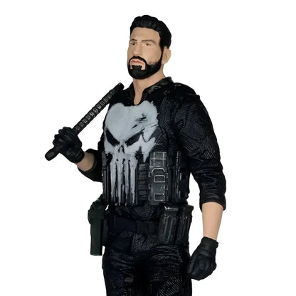 The punisher 1 10 scale posed figure in black with detailed skull emblem and tactical gear for collectors and display