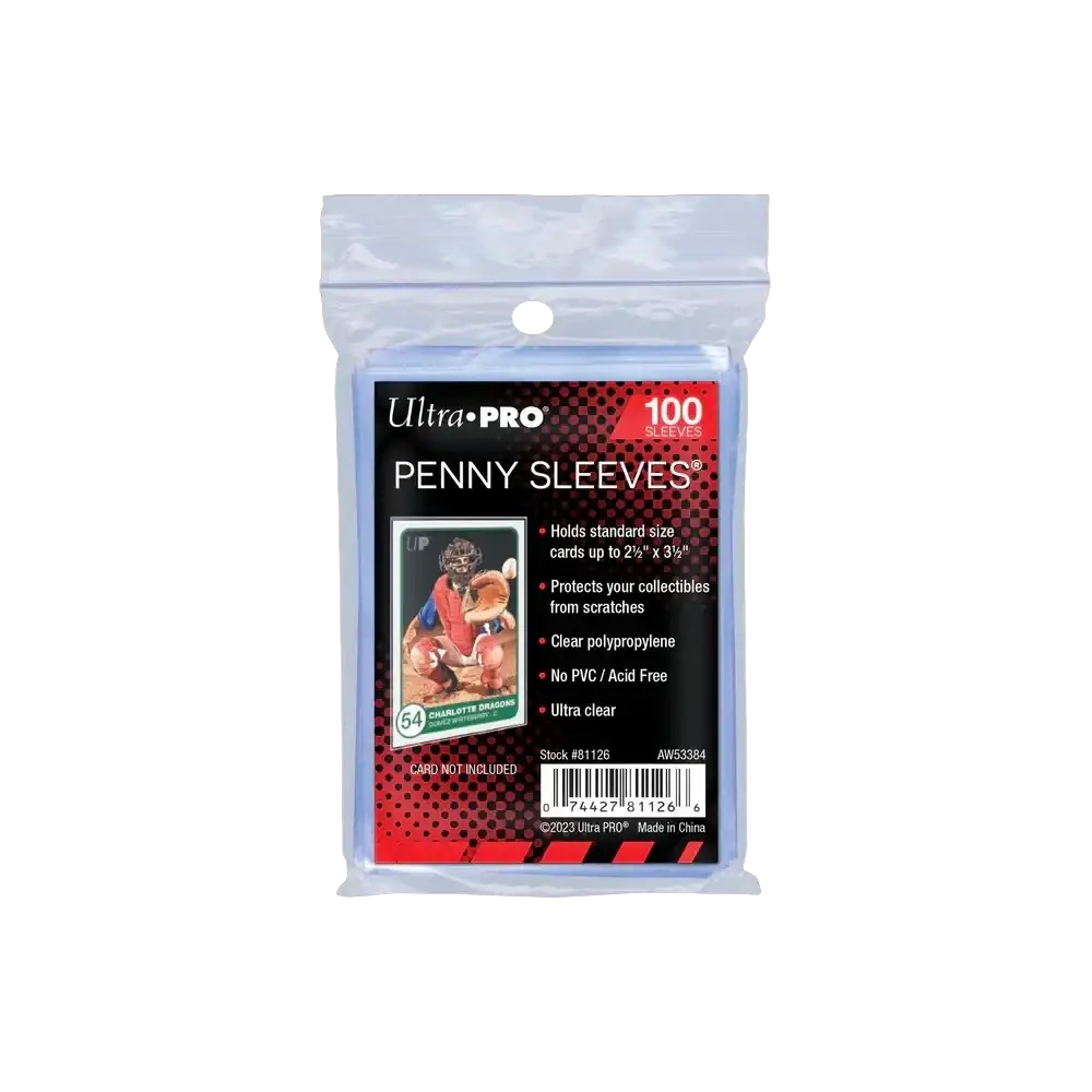 A pack of 100 ultra pro ultra clear premium card storage sleeves made of clear polypropylene for trading cards