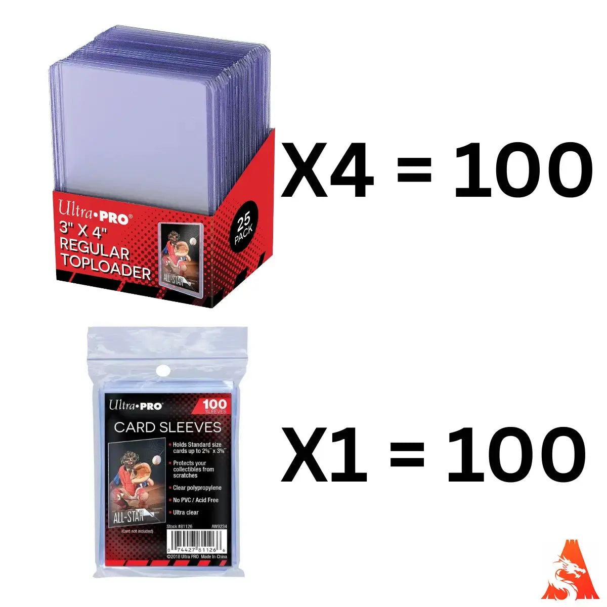 Ultra pro standard size clear plastic card sleeves in red and black package for action and toy figures protection