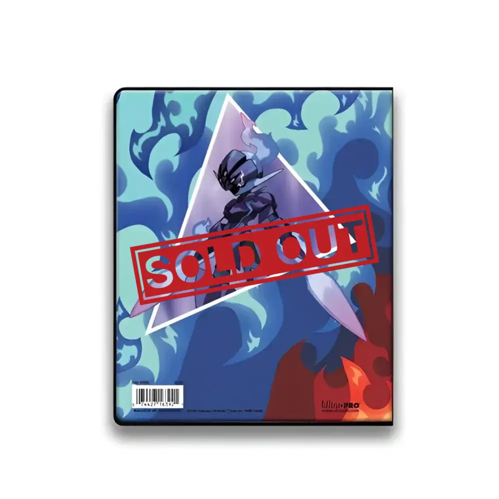 A card binder featuring a stylized character with glowing blue flames.
