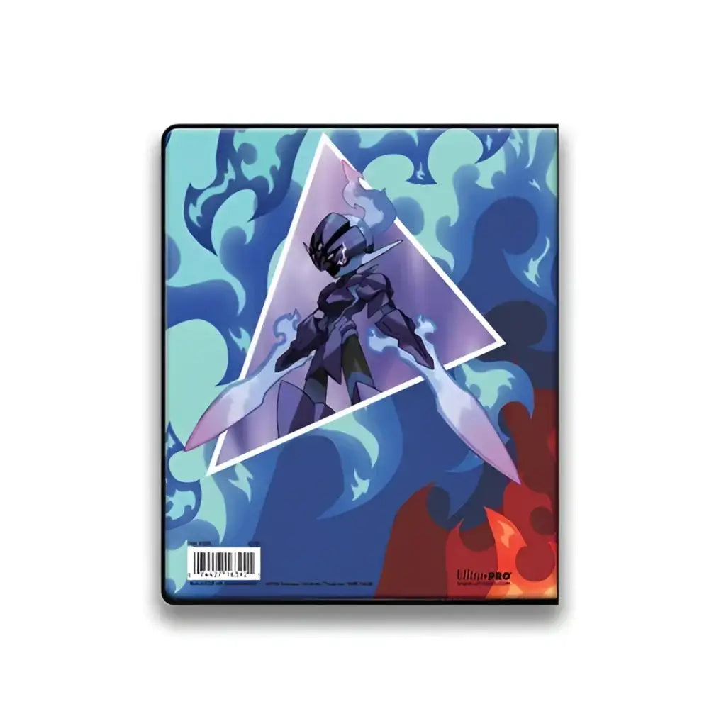 A card binder featuring a stylized character with glowing blue flames.