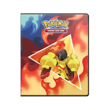 Pokémon trading card game deck box featuring the fiery pokémon magmortar in a dynamic pose against vibrant orange and red flames, framed by a white triangular border.